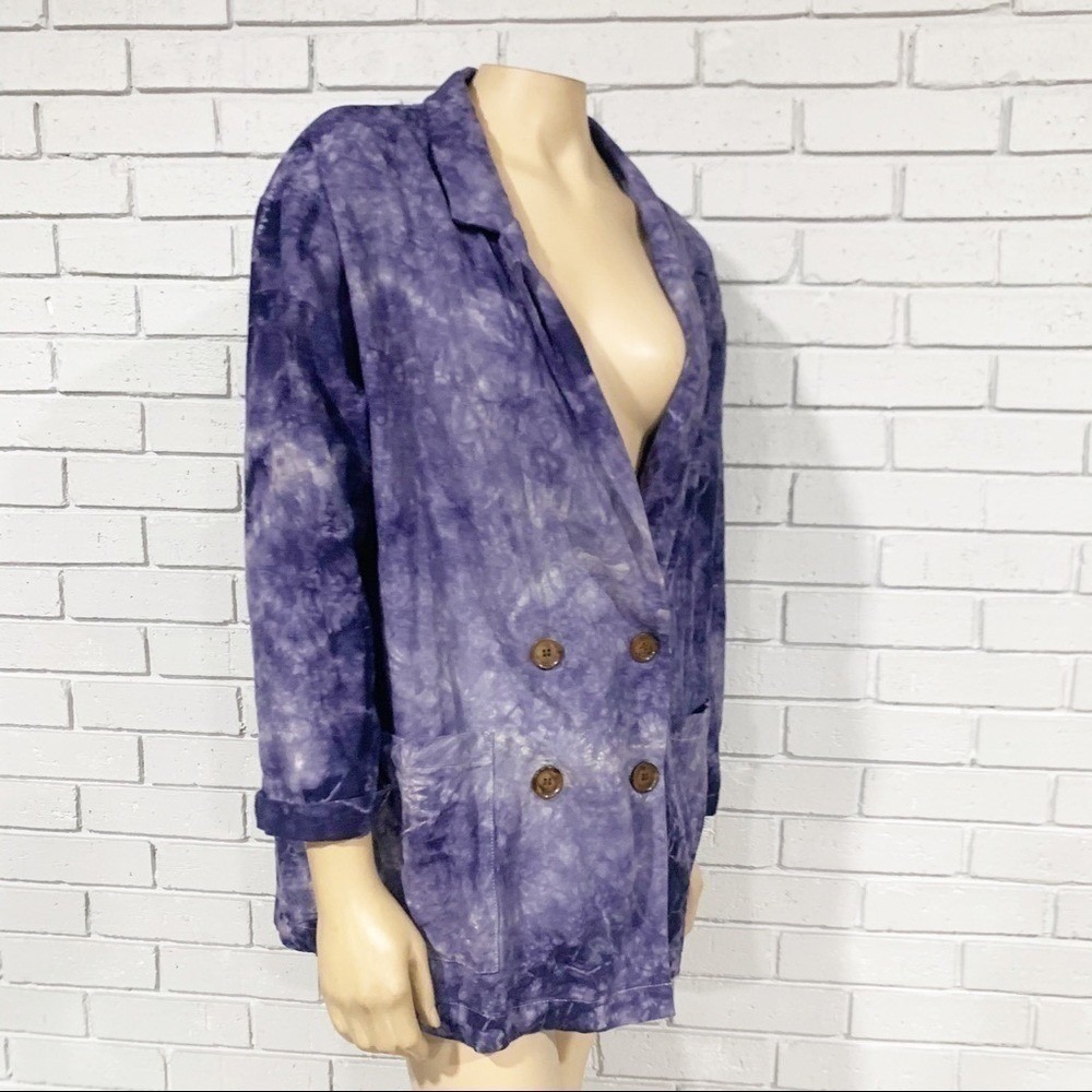 Anthropologie Amadi Purple Tie Dye Oversized Double Breasted Linen Blend Blazer - Picture 11 of 11